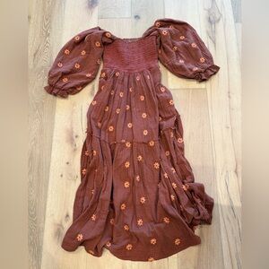 Free People Dahlia Embroidered
Gauzy Smocked Puff Sleeve
Maxi Dress